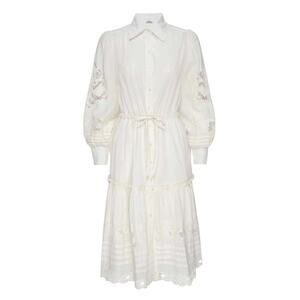 St. Roche Darcy Dress Midi Button Up Lace Trim Long‎ Sleeves Milky Size 8 NWT